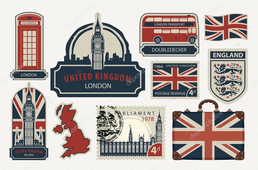 set of drawings on the theme of Great Britain