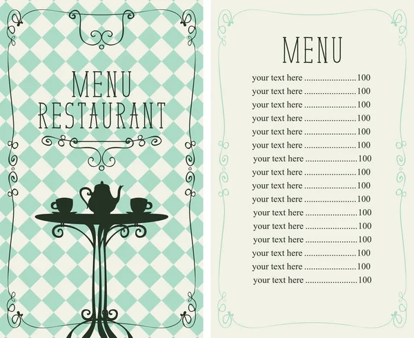 Restaurant menu met prijslijst en geserveerd tafel — Stockvector