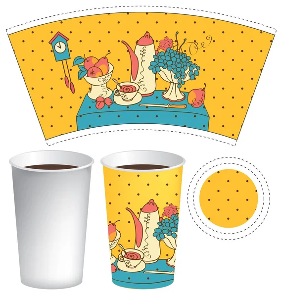 Taza de papel para bebida caliente con doodle bodegón — Archivo Imágenes Vectoriales