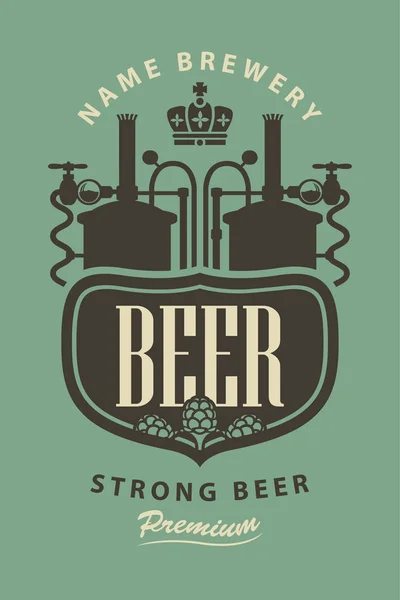 Bieretikett mit dem Bild der Brauerei und des Hopfens — Stockvektor