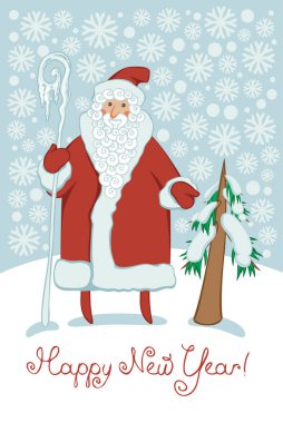 Noel Baba sihirli sopa ve Noel ağacı ile