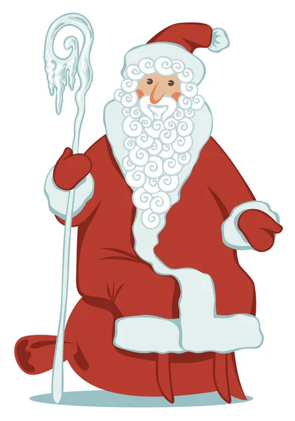 Cartoon Babbo Natale con personale magico e sacchetto regalo — Vettoriale Stock