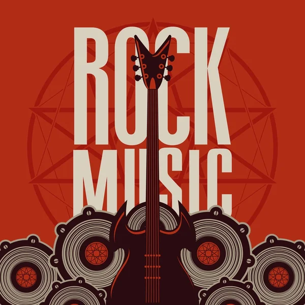 Banner für Rockmusik mit Gitarre und Lautsprechern — Stockvektor