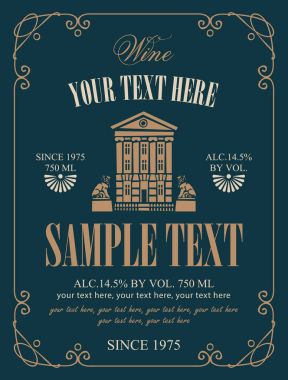eski ev ve heykeller ile şarap için vektör etiket