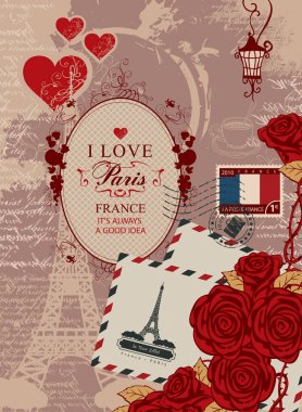 afiş Eyfel Kulesi ile seyahat ve Fransız bayrağı