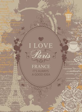 Eyfel Kulesi, kalp, gül ile seyahat banner