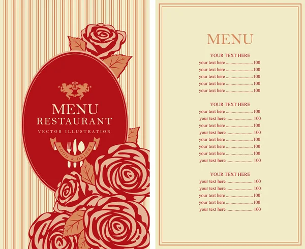 Menu for the restaurant with roses in retro style — Stock Vector