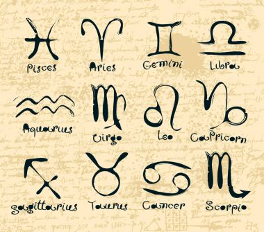 zodyak işaretleri el yazması üzerinde vektör set
