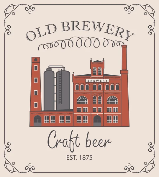 Öl banner med bryggeribyggnad i retrostil — Stock vektor