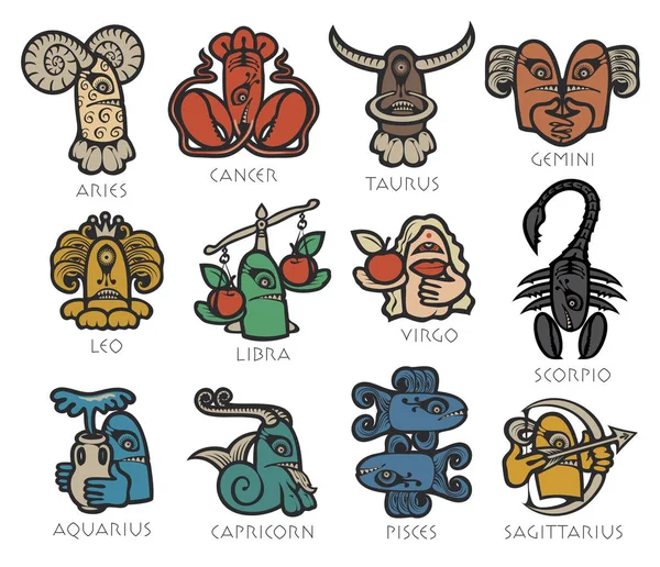 Monsters tekens van de dierenriem. Pictogrammen voor horoscopen — Stockvector