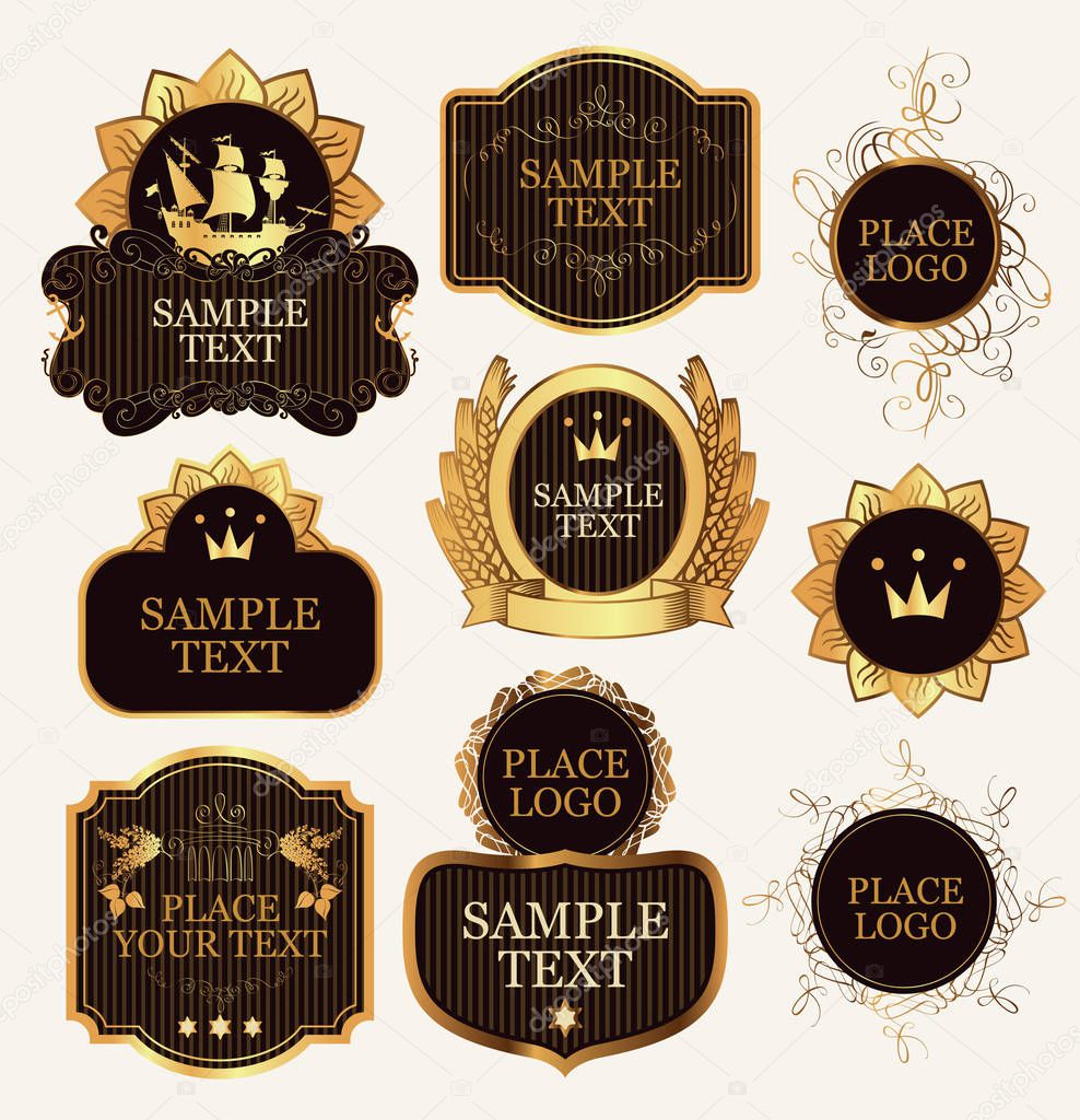 Set of ornate label templates in the Baroque style