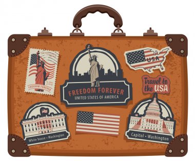 Amerikan semboller ve anıtlar ile bavul