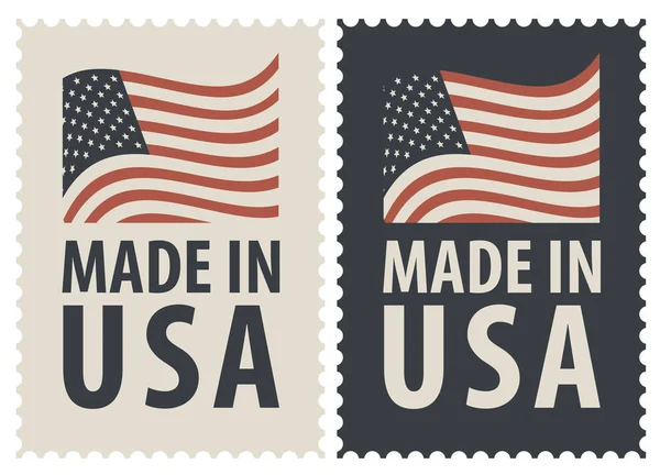 Set of two postage stamps with American flag — Stock Vector