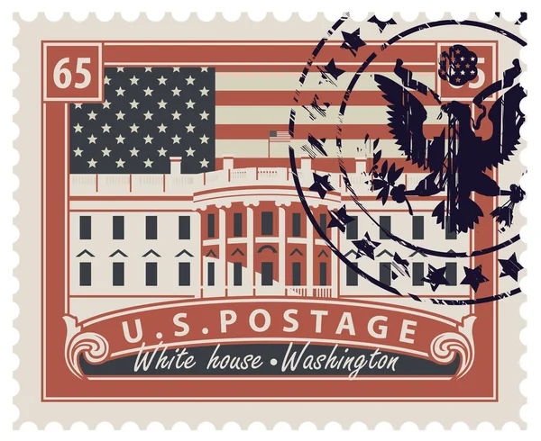 Timbre-poste avec Maison Blanche à Washington DC — Image vectorielle