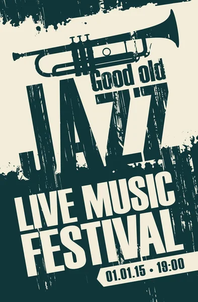 Affiche pour festival de jazz musique live avec trompette — Image vectorielle