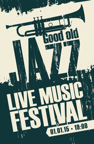 poster for jazz festival live music with a trumpet