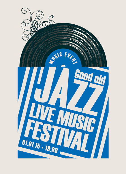 jazz festival live music poster with vinyl record