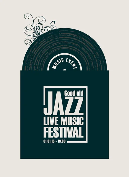 Джазовий фестиваль жива музика плакат з вініловим записом — стоковий вектор