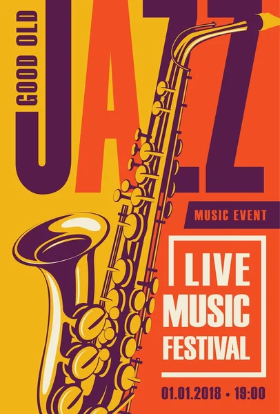 Retro plakát pro jazzový festival saxofon — Stockový vektor