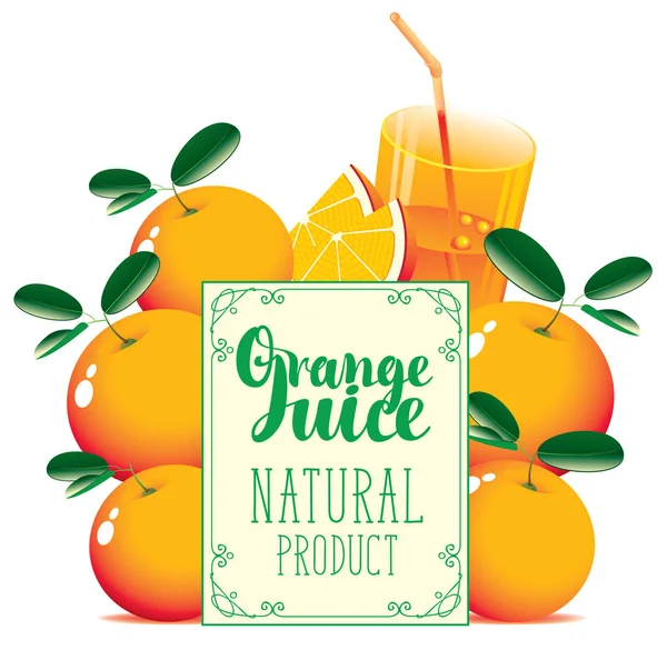 Баннер для апельсинового сока с апельсинами и стеклом — стоковый вектор