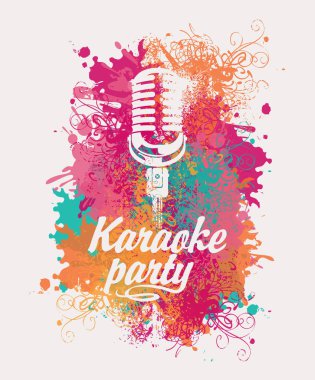 renkli noktalar üzerinde mikrofon ile karaoke partisi için Banner