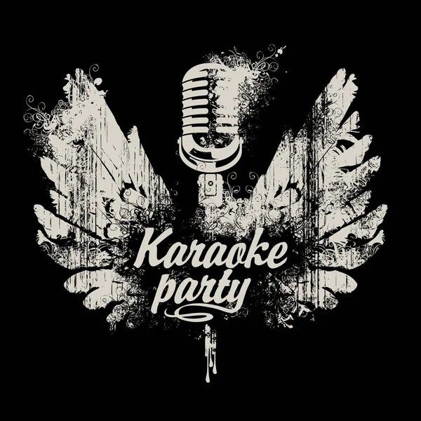Banner-Karaoke-Party mit Mikrofon und Flügeln — Stockvektor
