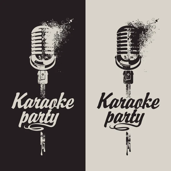 Set di due banner karaoke party con microfono — Vettoriale Stock