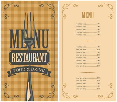 fiyat ve çatal ile restoran için damalı menüsü