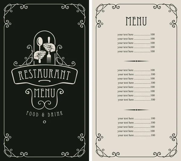 Restaurant menu with price and cutlery in hands — Stock Vector
