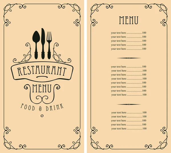 Menú para restaurante con lista de precios y cubiertos — Vector de stock