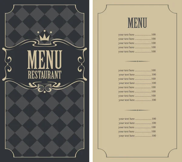 Checkered menu for restaurant with price and crown — Stock Vector