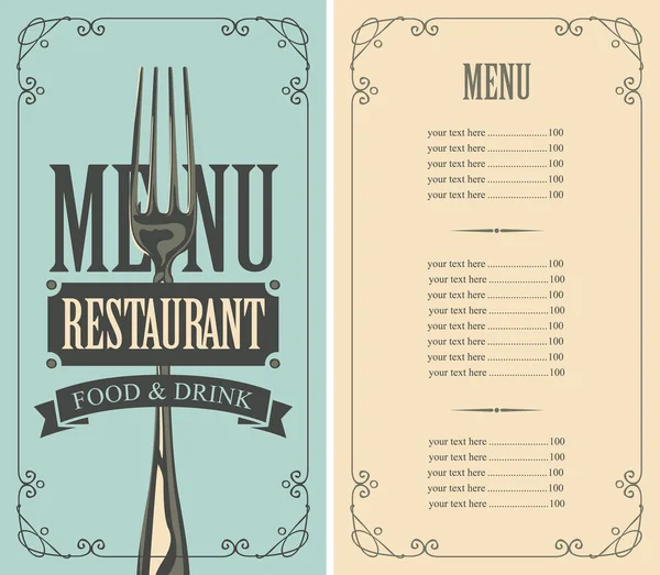 Restaurant menu with price list, fork and ribbon — Stock Vector