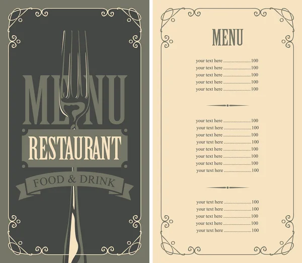 Menu restaurant avec liste de prix, fourchette et ruban — Image vectorielle