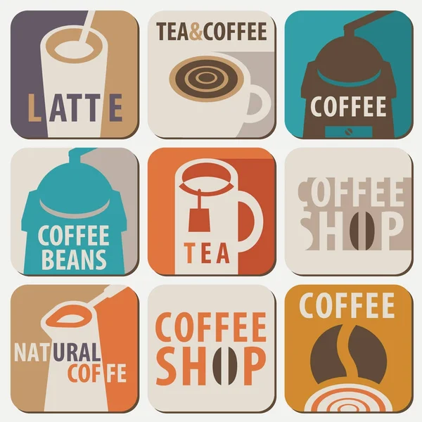 Σύνολο διάνυσμα λογότυπο για ζεστά ροφήματα τσαγιού και καφέ — Διανυσματικό Αρχείο