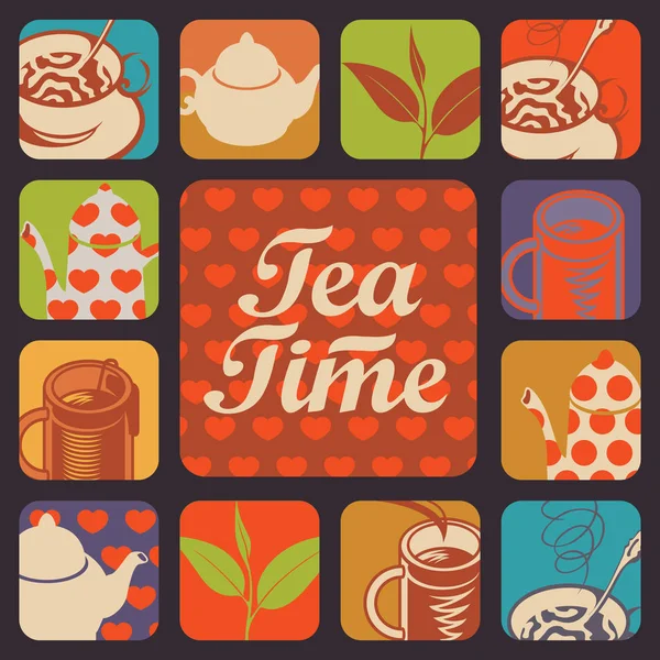 Set of vector icons and logos for tea time — Stock Vector