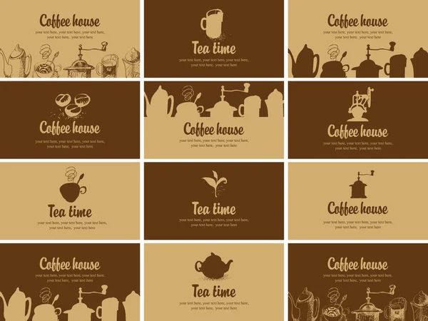 Zestaw kart biznesowych na temat herbaty i kawy — Wektor stockowy
