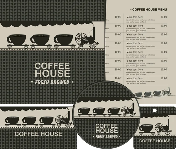 Set of design elements for coffee house with menu — Stock Vector