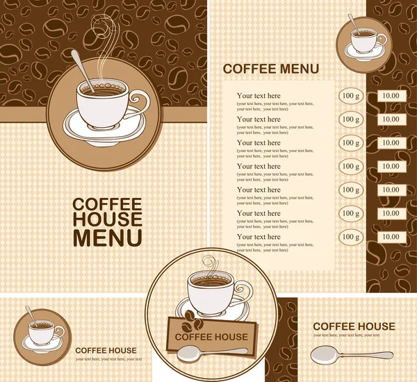 Set of design elements for coffee house with menu — Stock Vector