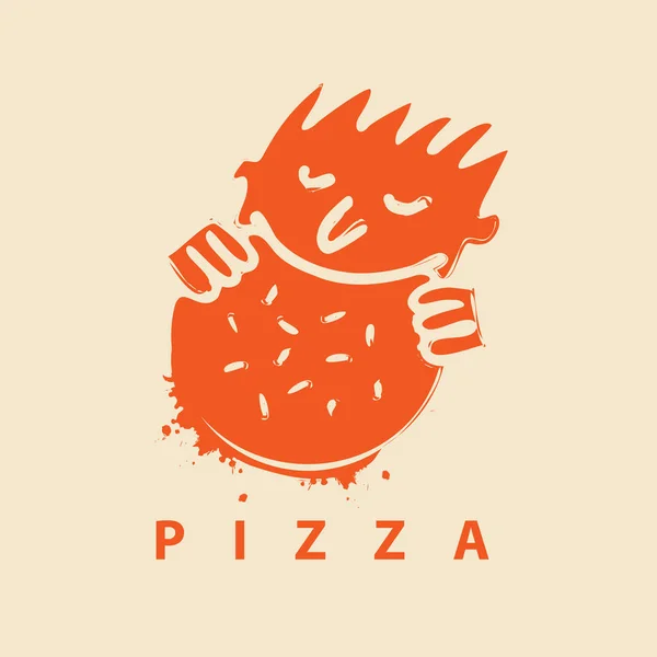 Logo for pizza restaurant with man who eats pizza — Stock Vector