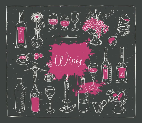 Set of vector images on the theme of wine — Stock Vector