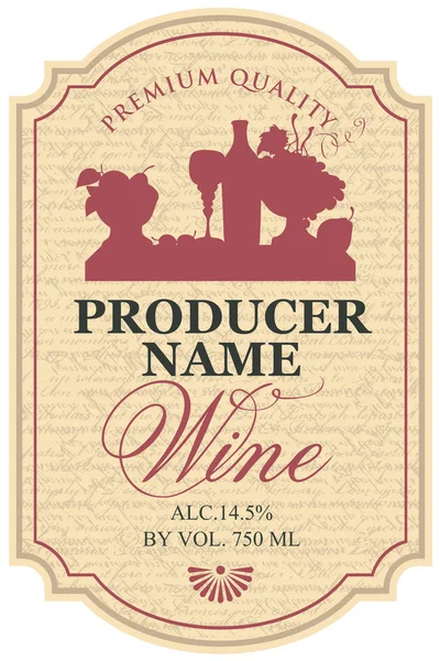 Etiqueta del vino con una silueta de naturaleza muerta — Vector de stock