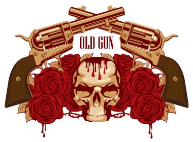 insan kafatası, kırmızı gül ve tabanca ile amblemi