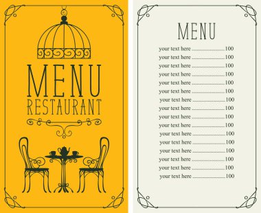 Fiyat, servis masa ve sandalyeler görüntü menüsü