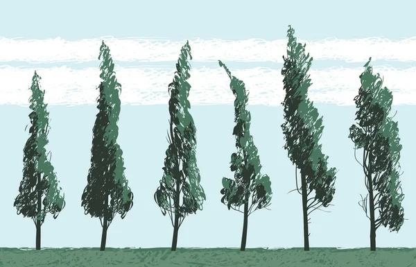 蓝天背景下的树木无缝景观 — 图库矢量图片