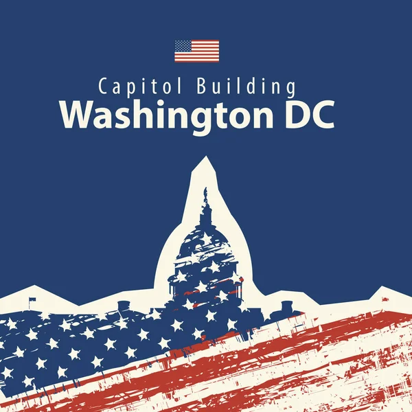 Het gebouw van het Capitool in Washington Dc met Usa vlag — Stockvector