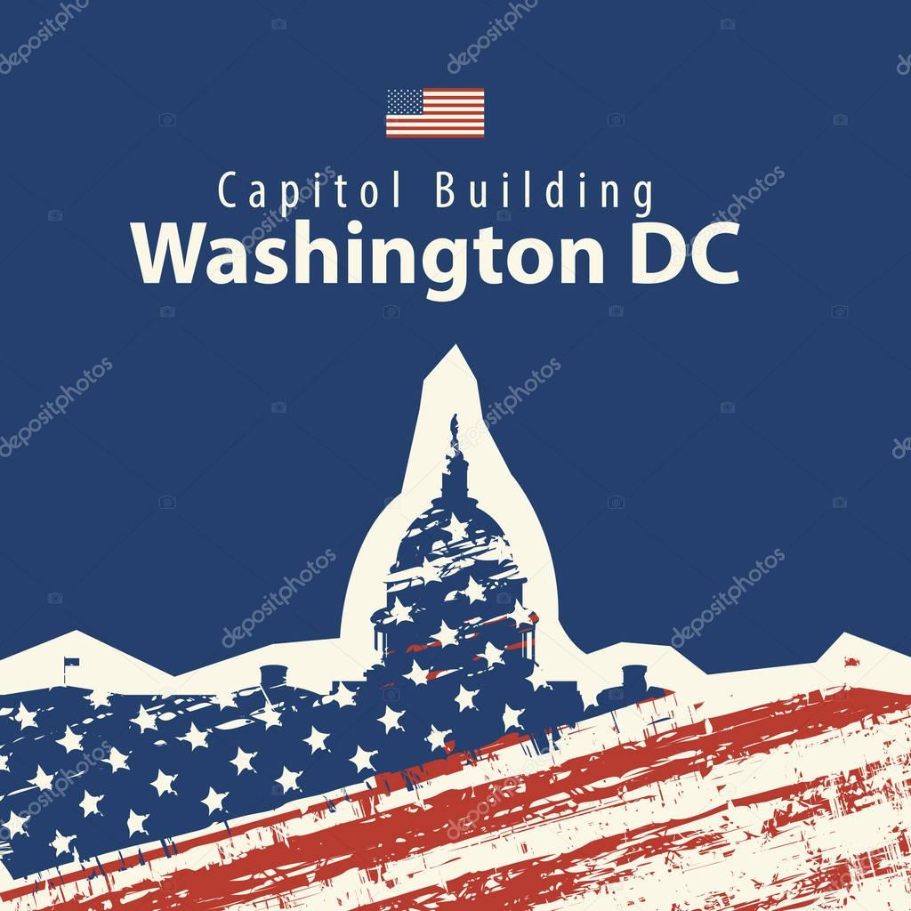 Capitol Building in Washington DC with USA flag