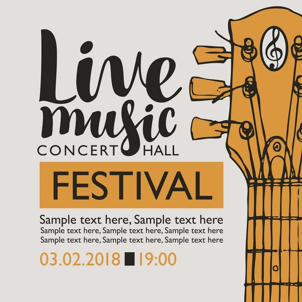 Festival canlı müzik eşliğinde bir gitar boyun için Banner — Stok Vektör