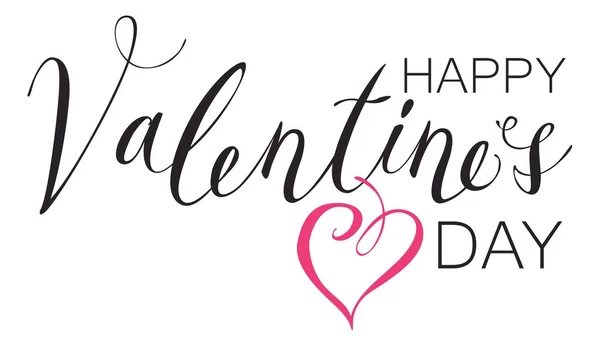 Zwarte inscriptie Happy Valentines Day met hart — Stockvector
