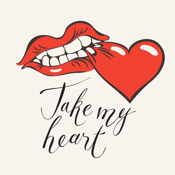 Cartão Valentim com inscrição Leve meu coração — Vetor de Stock