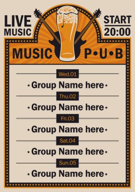 Poster için bira pub gitar ile canlı müzik eşliğinde
